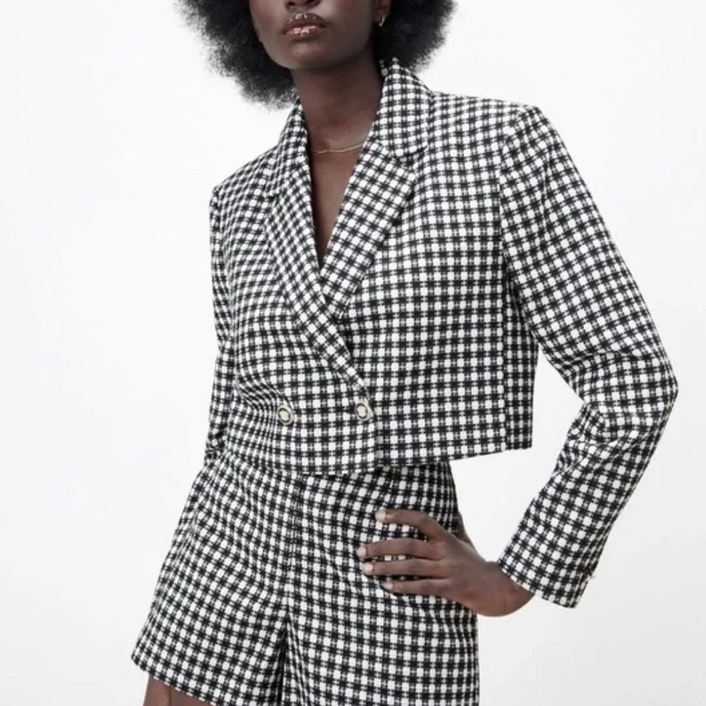 Zara Women's Black and White Plaid Jacket, Size M